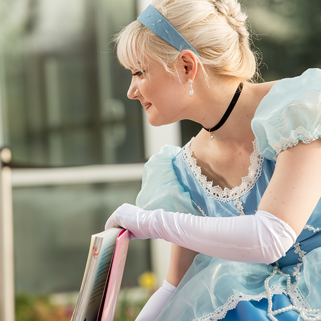 Reading books is one of Cinderella’s favorite pastimes. She’ll read your little one a book with the help of The Princess Party Co.