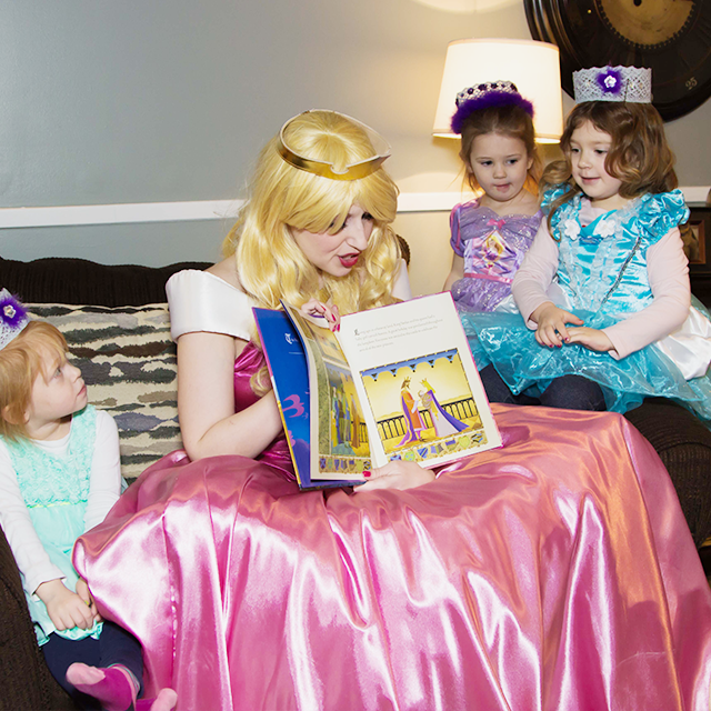 Reading books is one of Sleeping Princess’s favorite pastimes. She’ll read your little one a book with the help of The Princess Party Co.