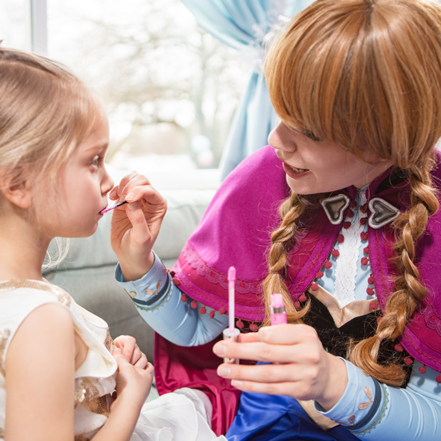 Snow Princess is an expert at makeup — have her make up your little one with The Princess Party Co.