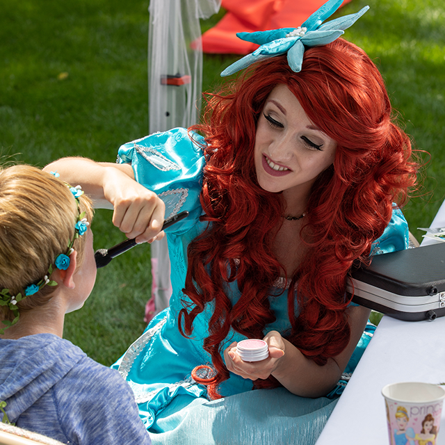 The Little Mermaid is an expert at makeup — have her make up your little one with The Princess Party Co.