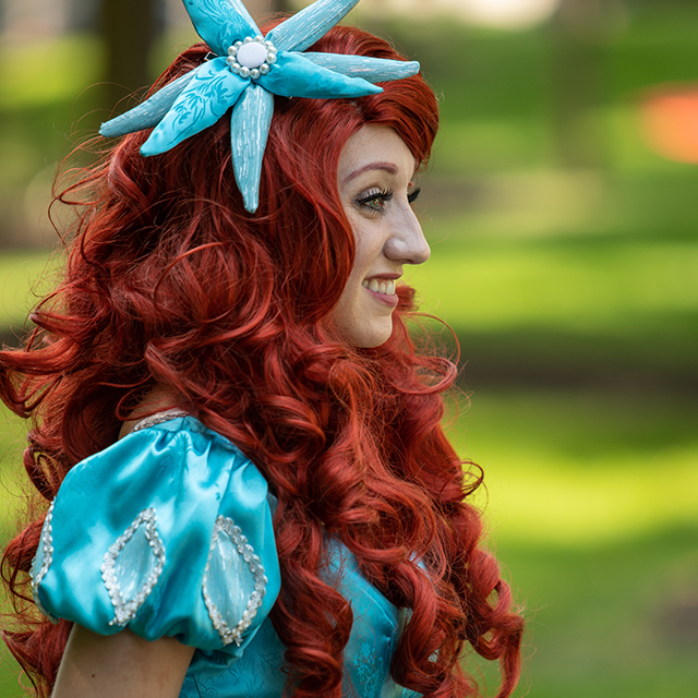 The Little Mermaid will show up in a beautiful costume provided by The Princess Party Co.