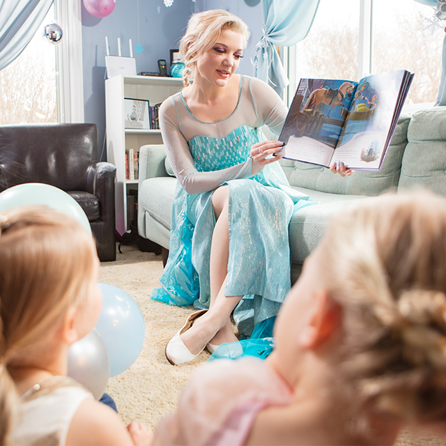Reading books is one of Ice Queen’s favorite pastimes. She’ll read your little one a book with the help of The Princess Party Co.